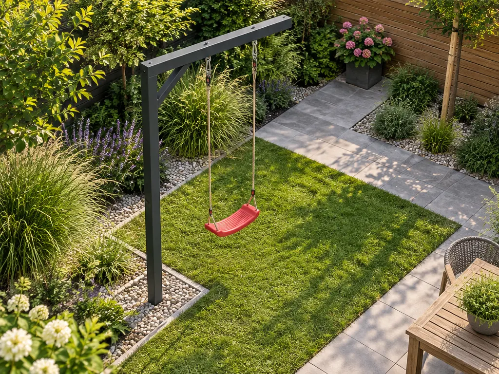 Einzelschaukel kleiner Garten: zweite Perspektive auf die Swingly Einarm-Schaukel