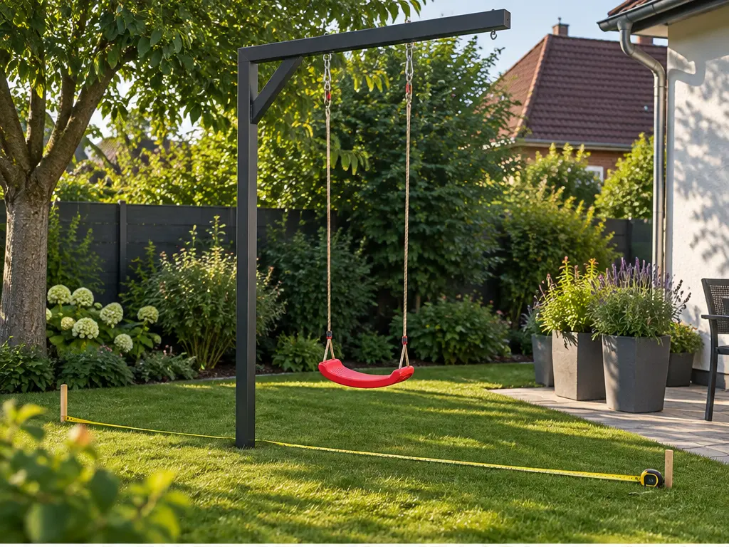 Wie viel Platz braucht eine Schaukel? Richtig messen – realistische Swingly Einarm-Schaukel im Garten