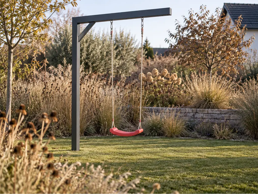 Freiraum rund um die Schaukel sinnvoll planen – realistische Swingly Einarm-Schaukel im Garten