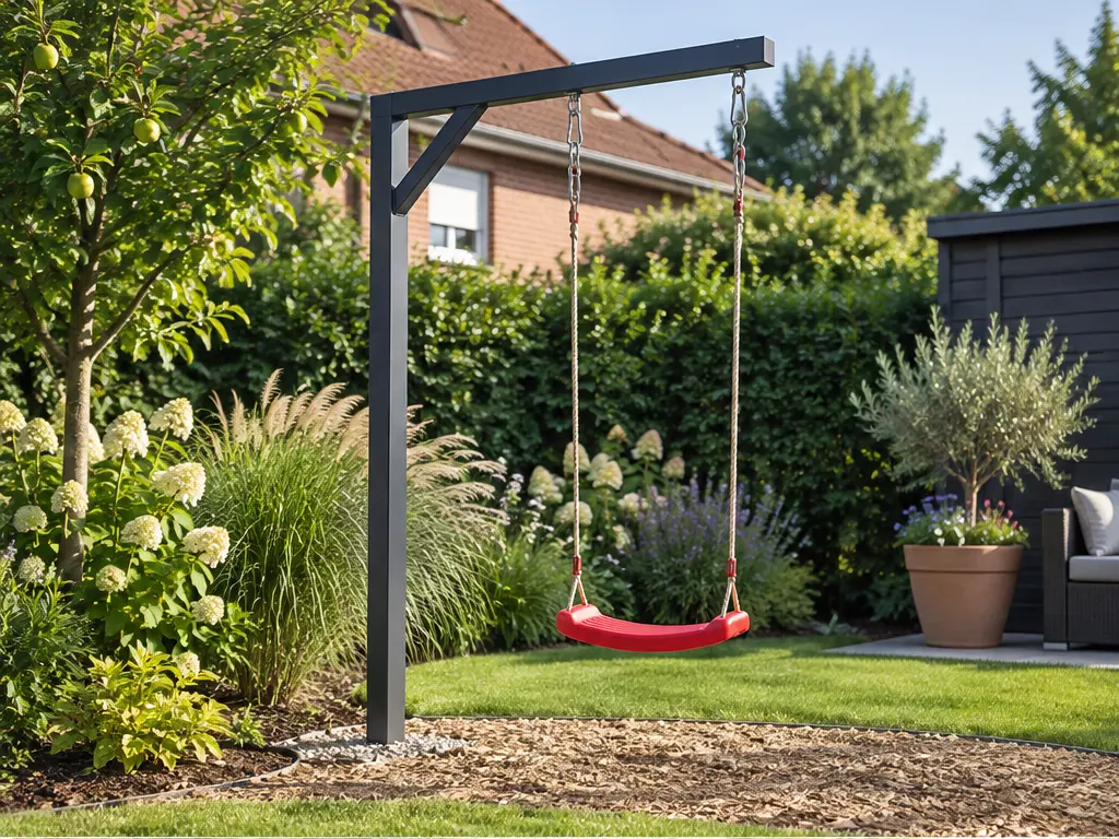 Welcher Untergrund passt unter eine Gartenschaukel? – realistische Swingly Einarm-Schaukel im Garten
