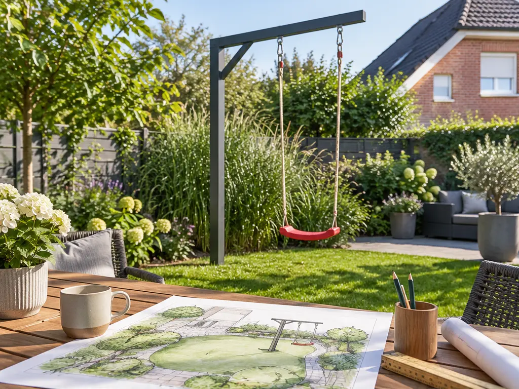 Gartenplan mit Schaukel: In 6 Schritten zum Standort – realistische Swingly Einarm-Schaukel im Garten