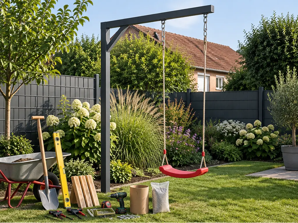 Werkzeugliste für den Swingly Aufbau – realistische Swingly Einarm-Schaukel im Garten