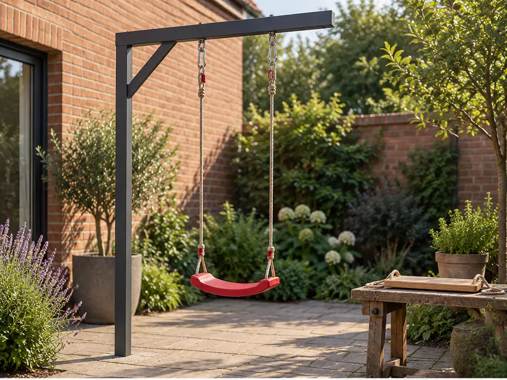 Brettschaukel oder flexibler Sitz? Ein Vergleich – realistische Swingly Einarm-Schaukel im Garten