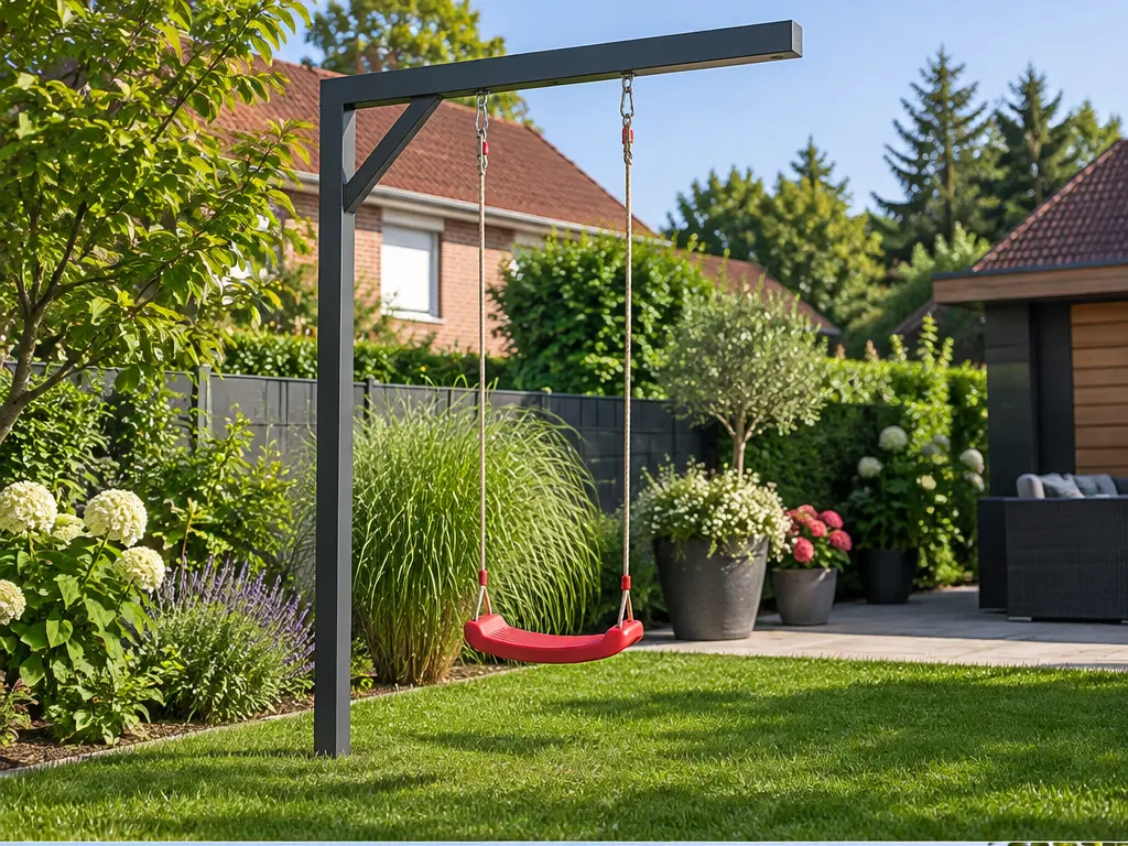 Schaukelhöhe und Seillänge richtig abstimmen – realistische Swingly Einarm-Schaukel im Garten