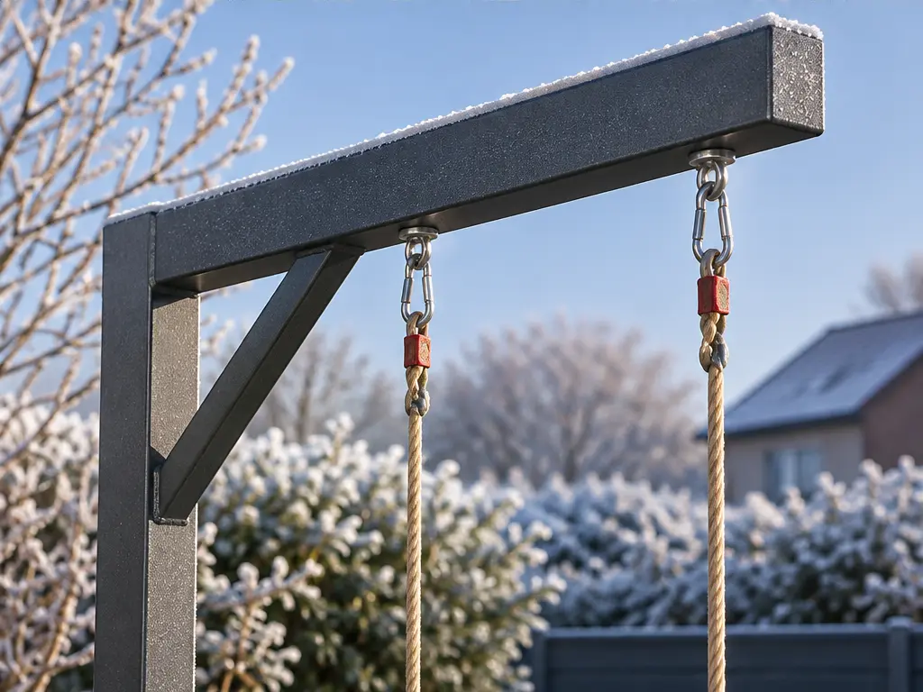 Schaukel Winter Pflege: zweite Perspektive auf die Swingly Einarm-Schaukel