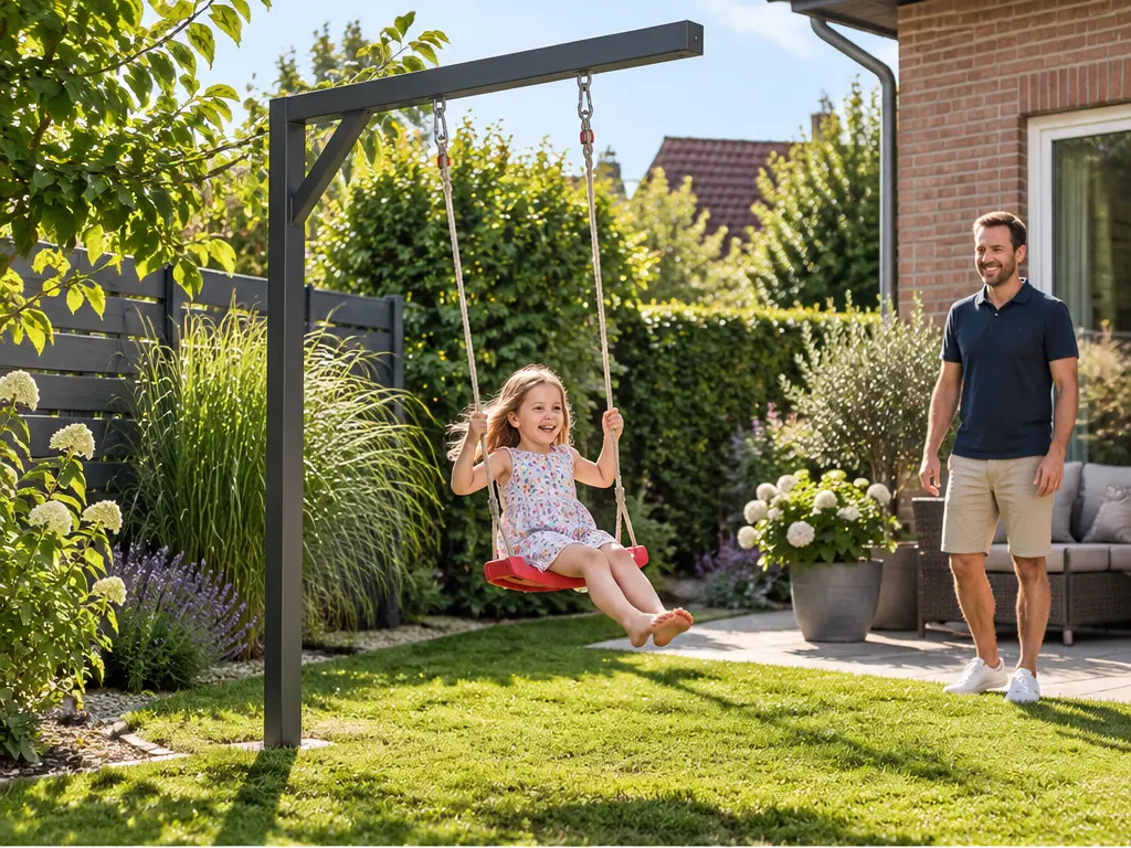 Mehr Bewegung draußen: Warum Schaukeln so beliebt ist – realistische Swingly Einarm-Schaukel im Garten